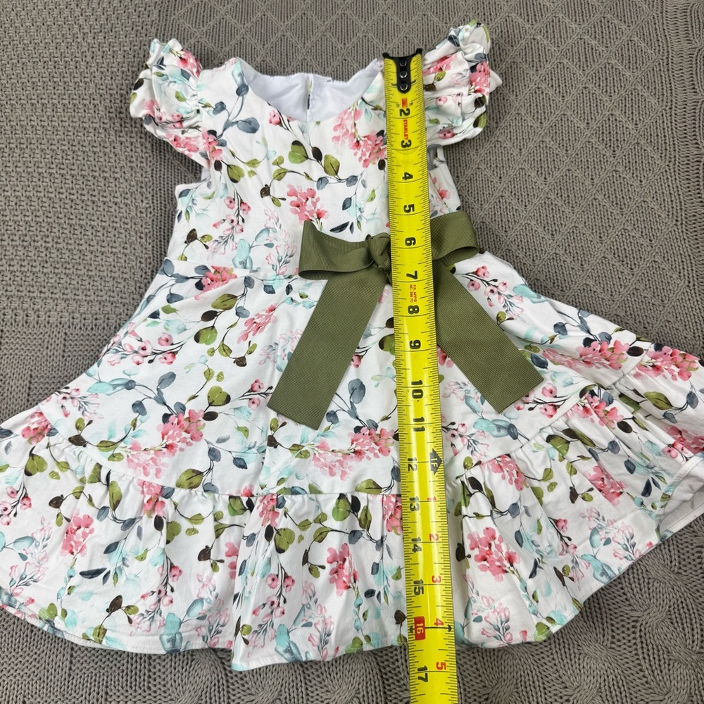 Erika Schnurbusch Floral Girls Dress with Green Bow ~ 2 - Picture 5 of 10